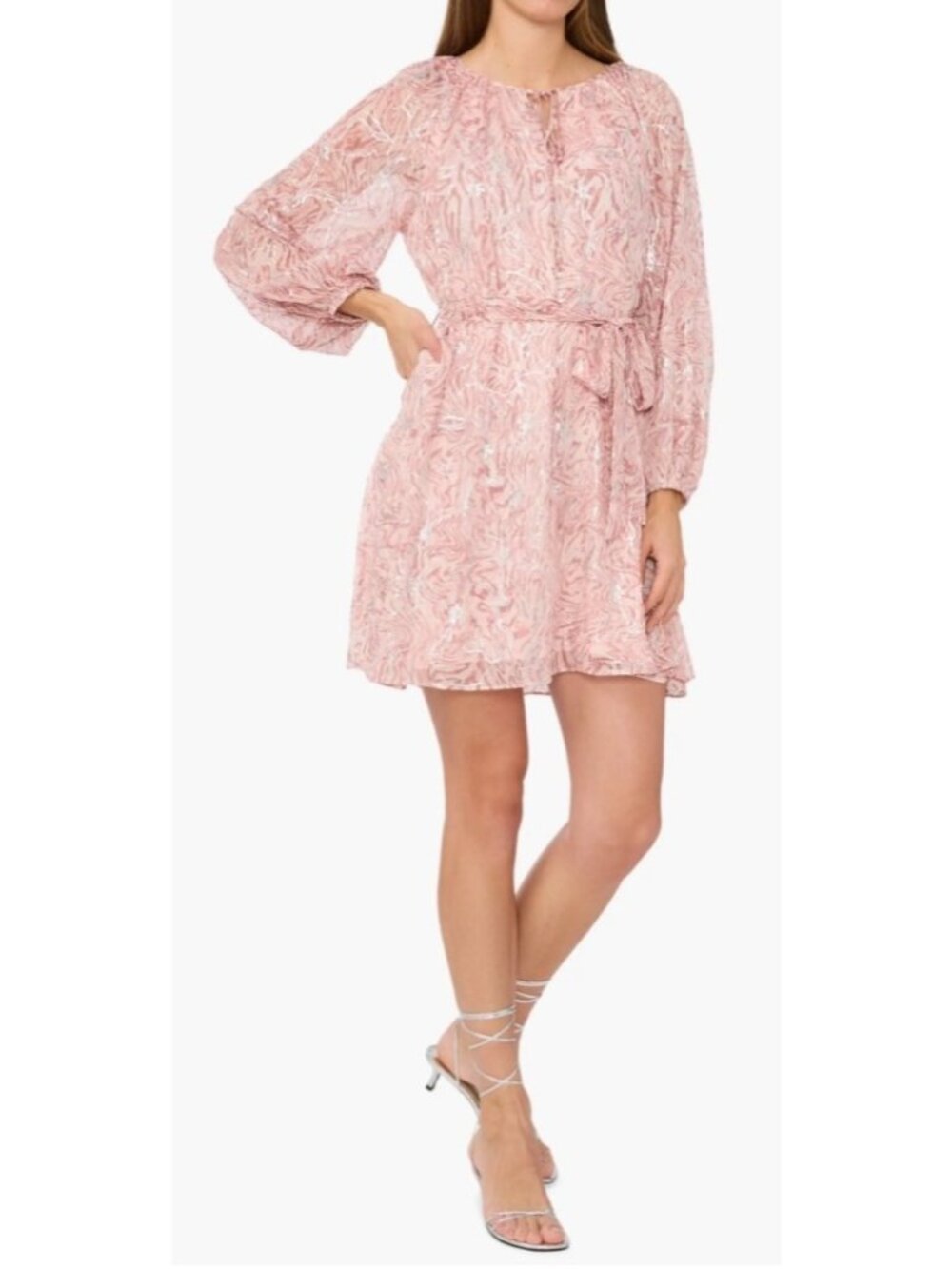 Parker Women's Sz Small Metallic patterned Pink Marble Long Sleeve Dress